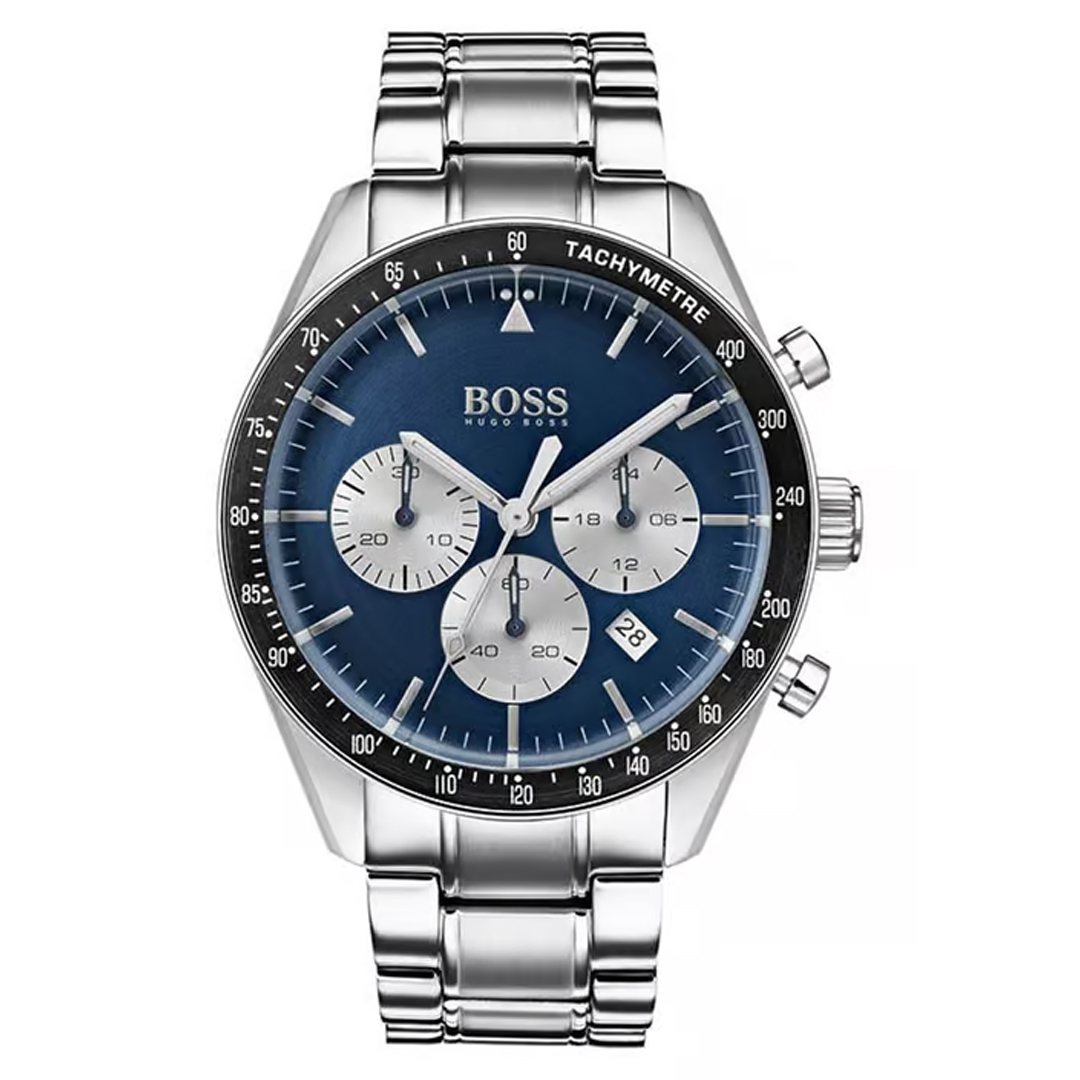 Blue-dial chronograph watch with link bracelet